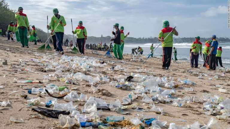 Bali’s Kuta Beach cleared of tons of plastic waste